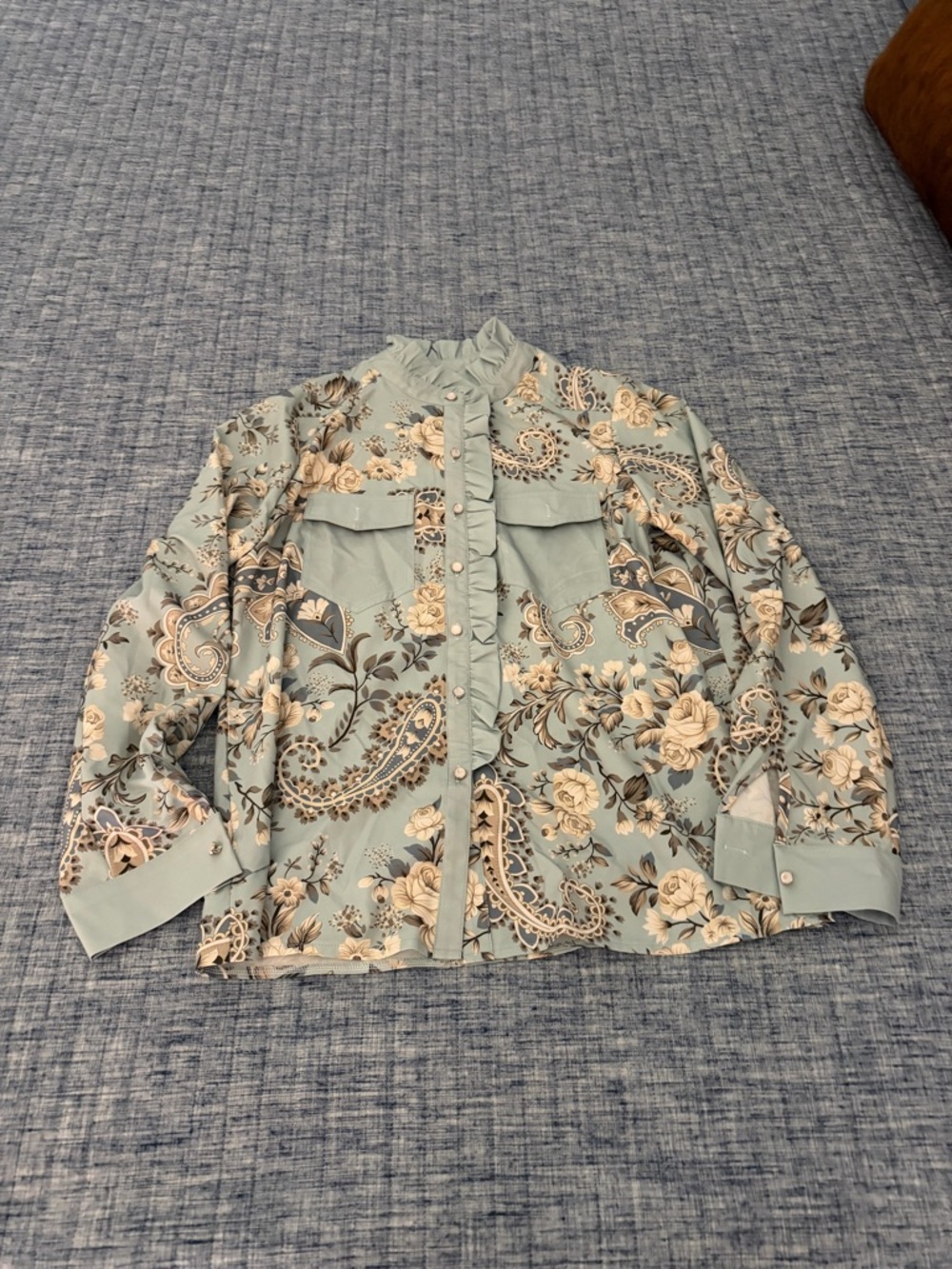 Light Blue Floral Paisley Button-Up Blouse